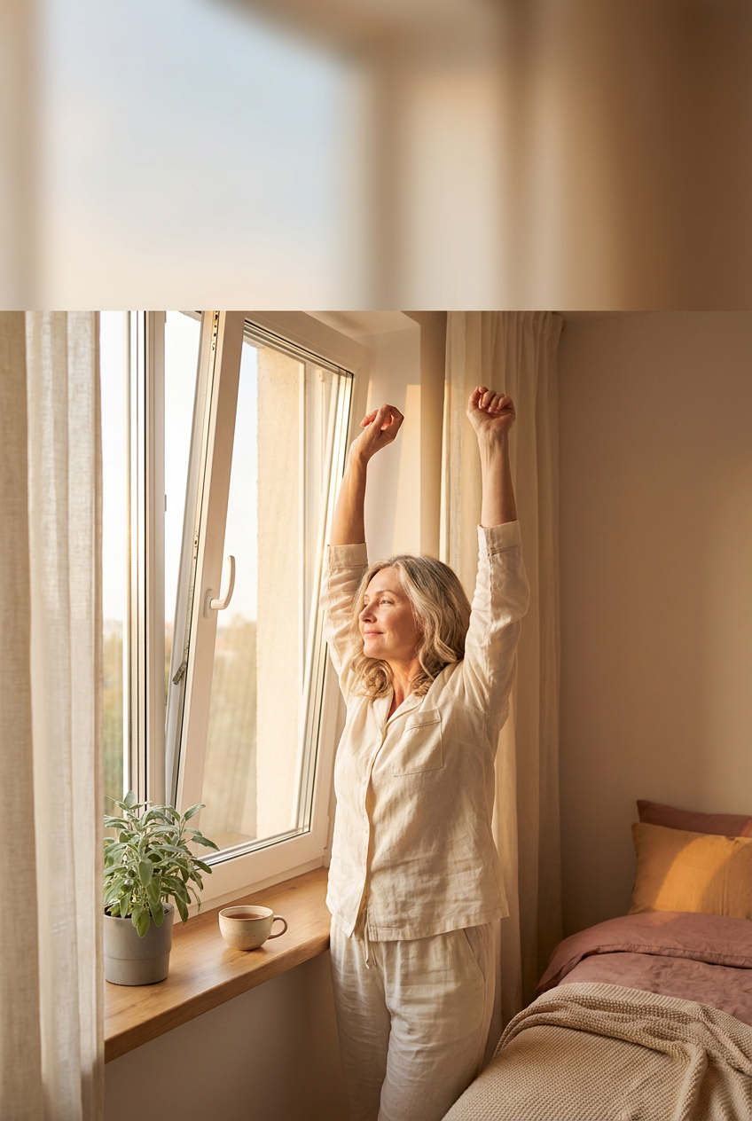 Frau am Fenster im weichen Morgenlicht