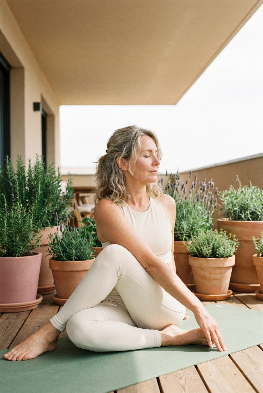 Frau auf einer Yogamatte